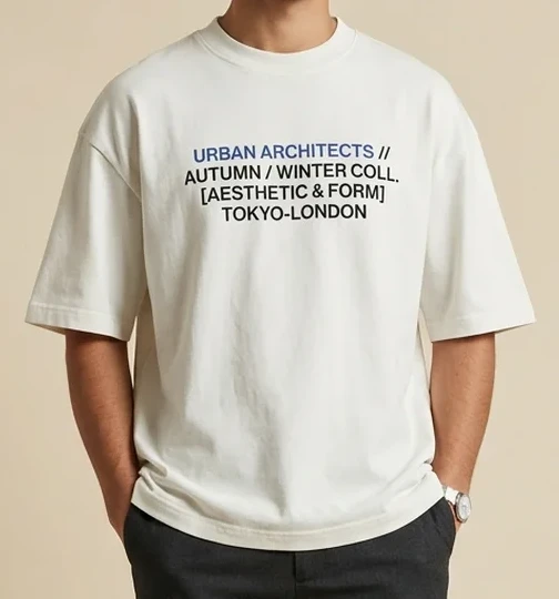 Detalle del gráfico tipográfico minimalista de Camiseta Graphic Couture
