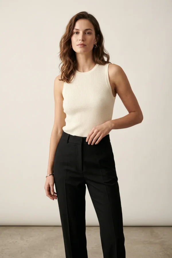 Top Ribbed Dama en color crema